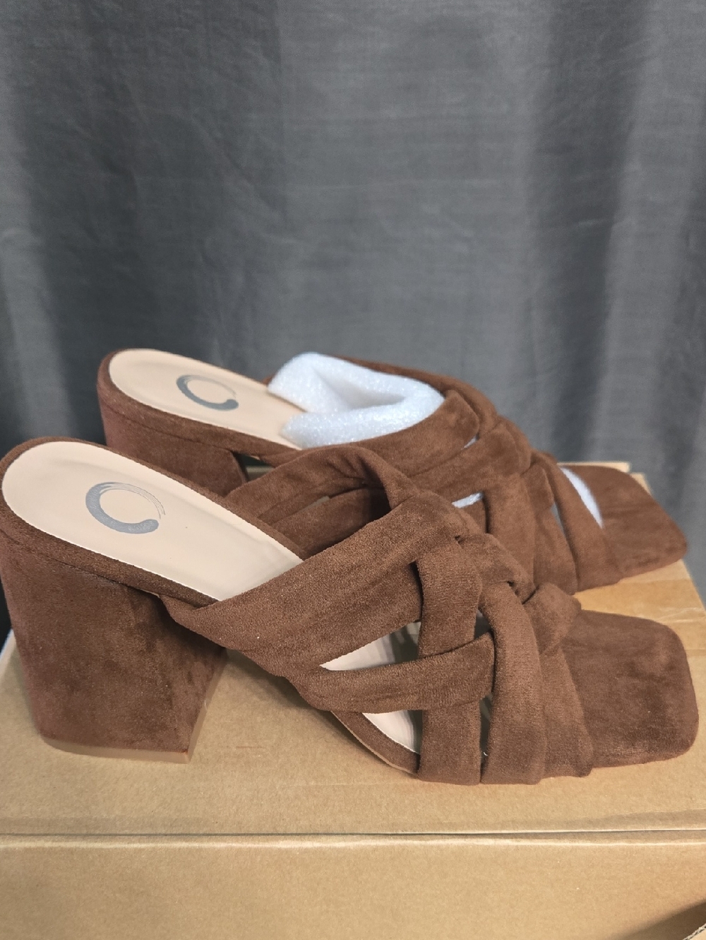 Brown Suede Block Heel Mules